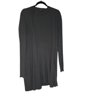 Eileen Fisher grey ribbed mini dress with matching open front cardigan